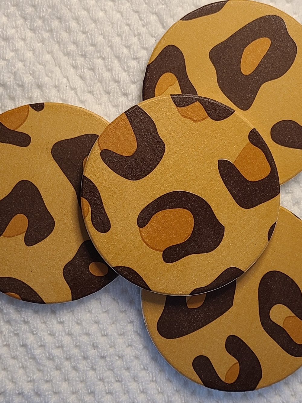 Leopard Print Round Coasters — Tan & Dark Brown